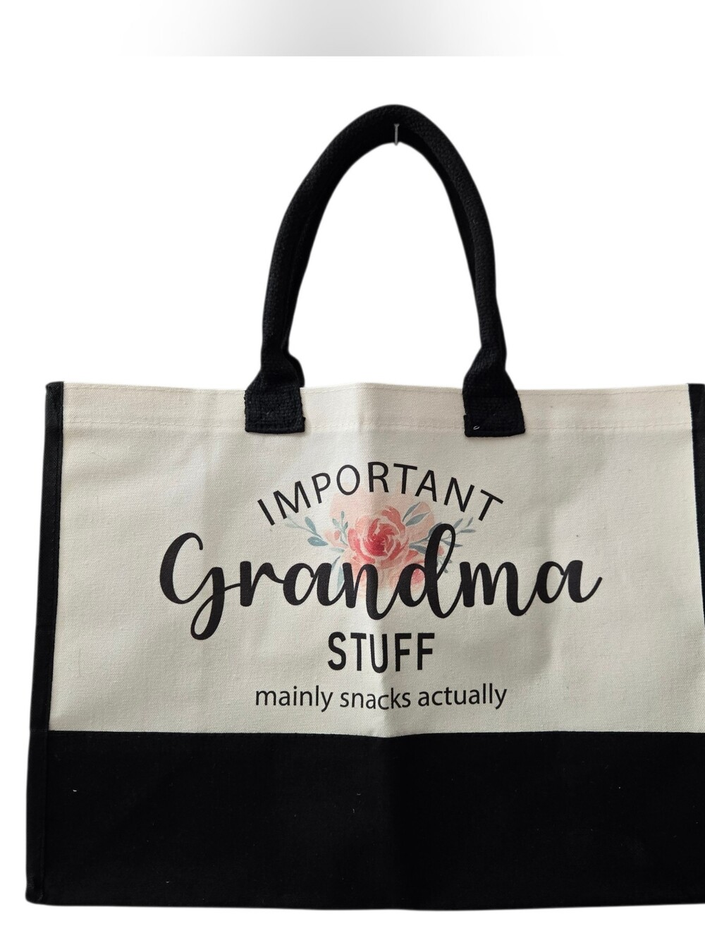 Tote Bag Important Grandma Stuff Print Beige/Black 17 X 12 X 7